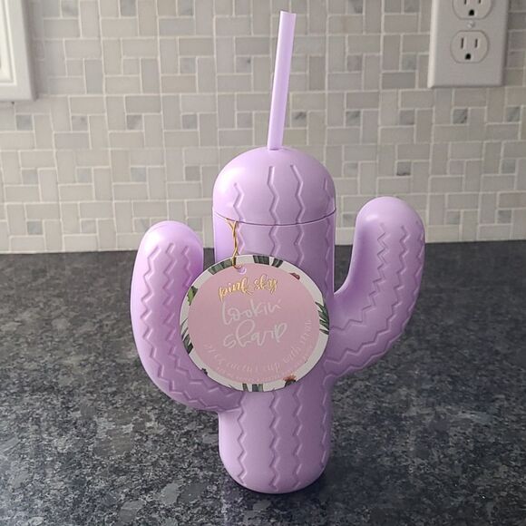 🥤 purple cactus cup with straw - Picture 1 of 3
